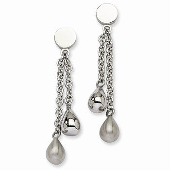 Stainle Steel Satin Polished Teardrops Post Dangle Earrings