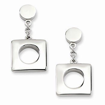 Stainle Steel Polished Squares Post Dangle Earrings