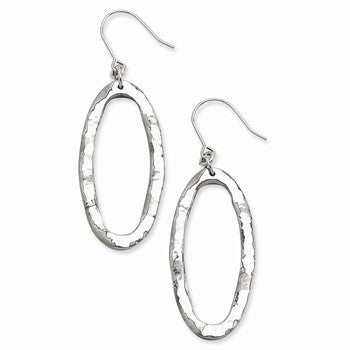 Stainle Steel Hammered Oval Dangle Earrings