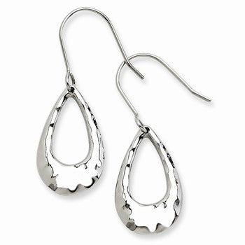 Stainle Steel Hammered Teardrop Dangle Earrings