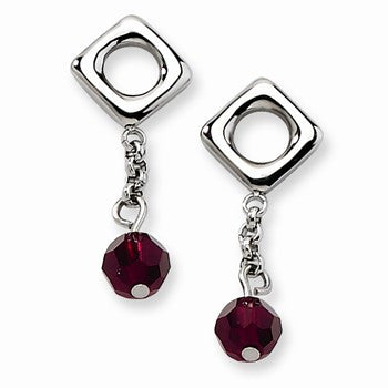 Stainle Steel Garnet Swarovski Elements Post Dangle Earrings