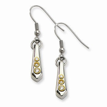 Stainle Steel Polished Yellow IP-plated Teardrop w/ CZs Earrings