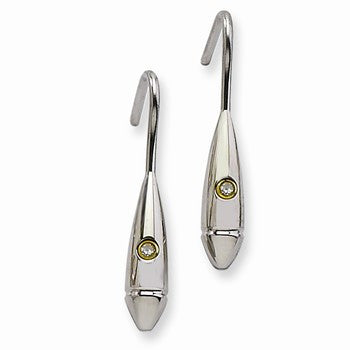 Stainle Steel Oval Yellow IP-plated w/CZ Dangle Earrings