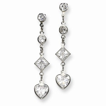 Stainle Steel CZ Stones Dangle Post Earrings