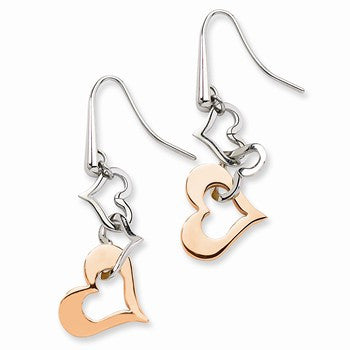 Stainle Steel Polished Rose PVD-plated Heart Dangle Earrings