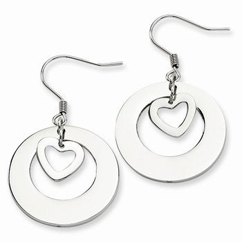 Stainle Steel Polished Heart Circle Dangle Earrings