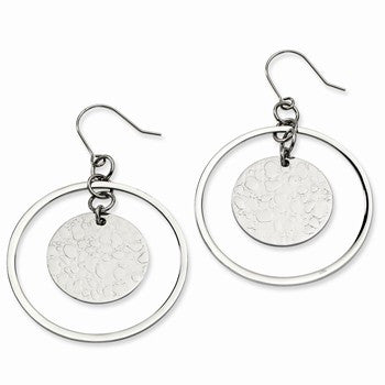 Stainle Steel Textured Polished Circle Dangle Earrings