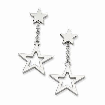 Stainle Steel Polished Stars Post Dangle Earrings