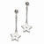 Stainle Steel Polished Stars w/ CZ Post Dangle Earrings