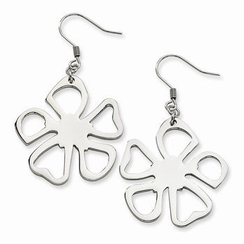 Stainle Steel Polished Small Flower Dangle Earrings