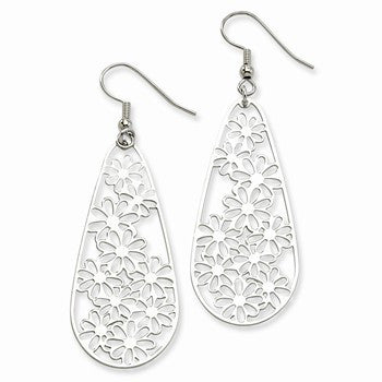 Stainle Steel Flower Teardrop Wire Earrings