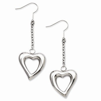 Stainle Steel Polished Cut Out Heart Dangle Earrings