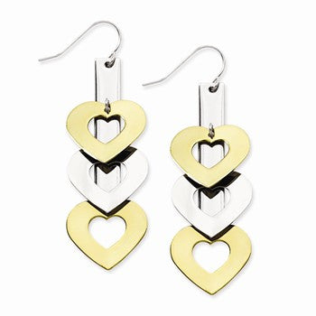 Stainle Steel Yellow IP-plated Polished Hearts Dangle Earrings