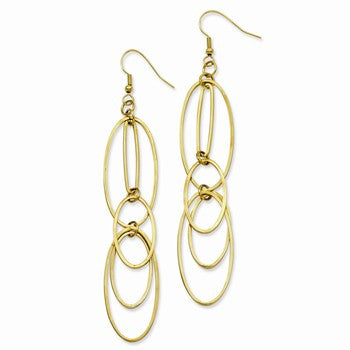 Stainle Steel Yellow IP-plated Multiple Ovals Dangle Earrings