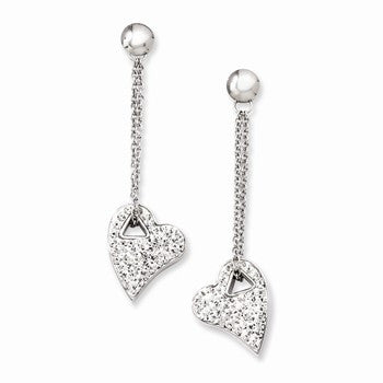 Stainle Steel Clear Crystal Heart Post Dangle Earrings