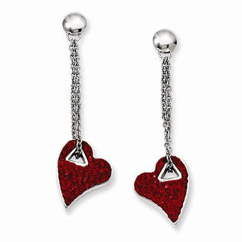 Stainle Steel Red Crystal Heart Post Dangle Earrings