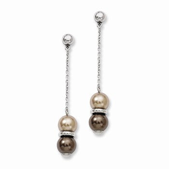 Stainle Steel Brown Champagne Simulated Pearl Post Earrings