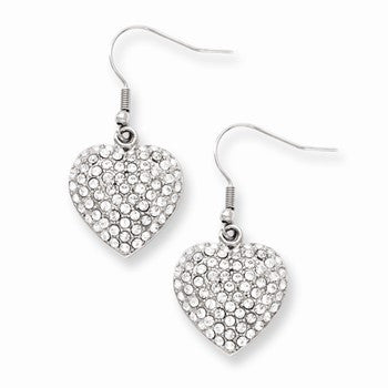 Stainle Steel CZ Heart Dangle Earrings