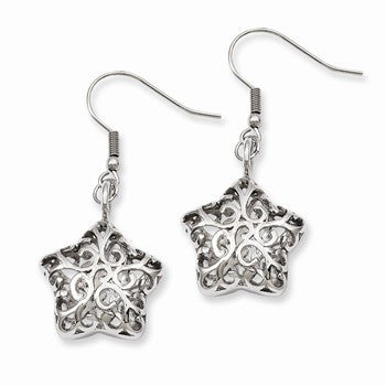 Stainle Steel Small Puffed Star Dangle Earrings