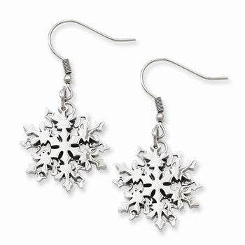 Stainle Steel Polished Snowflake Dangle Earrings