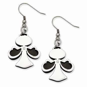 Stainle Steel Black-plated w/CZ Angel Dangle Earrings