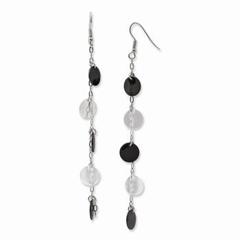 Stainle Steel Black IP-plated Polished Discs Dangle Earrings