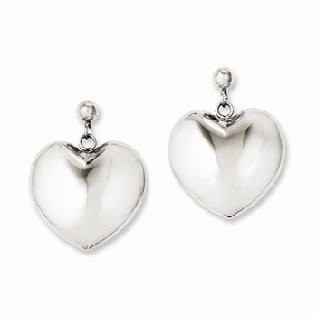 Stainle Steel Polished Puff Heart Post Dangle Earrings