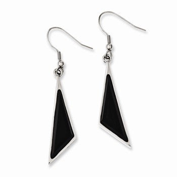 Stainle Steel Black Glass Polished Fancy Dangle Earrings