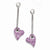 Stainle Steel Light Purple Crystal Post Dangle Heart Earrings