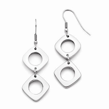 Stainle Steel Square Shepherd Hook Dangle Polished Earrings