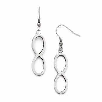 Stainle Steel Brushed/Polished Dangle Infinity Earrings