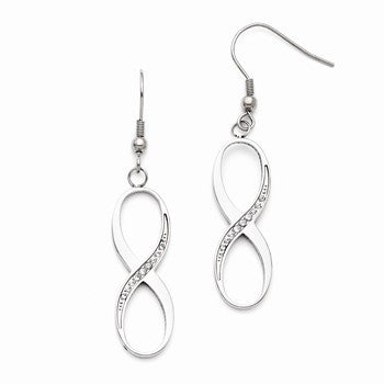 Stainle Steel Infinity Polished CZ Shepherd Hook Earrings