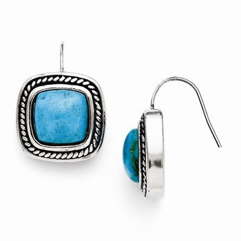 Stainle Steel Antiqued Imitation Turquoise Shepherd Hook Earrings