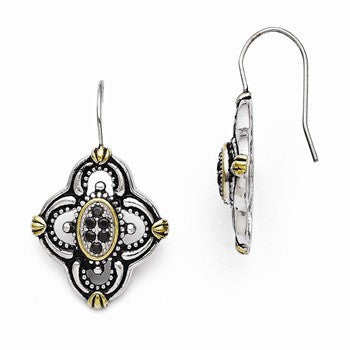 Stainle Steel Blue Glass Yellow IP-plated Accent Antiqued Earrings