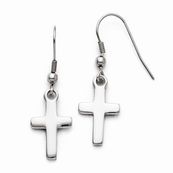 Stainle Steel Polished Cross Shepherd Hook Earrings