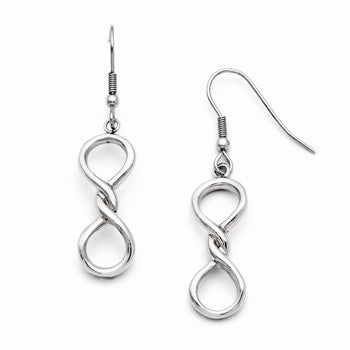 Stainle Steel Polished Infinity Symbol Shepherd Hook Earrings