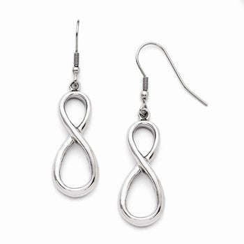 Stainle Steel Polished Infinity Symbol Shepherd Hook Earrings