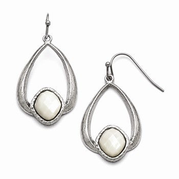 Stainle Steel Polished/Textured Mother of Pearl Earrings