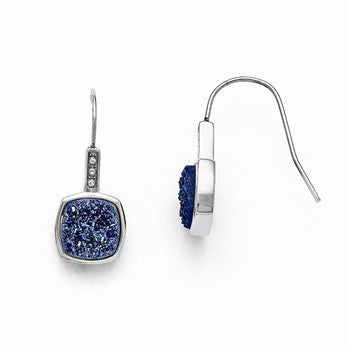 Stainle Steel Polished Druzy & CZ Shepherd Hook Earrings