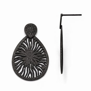 Stainle Steel Polished Laser Cut Black IP-plated Post Dangle Earrings