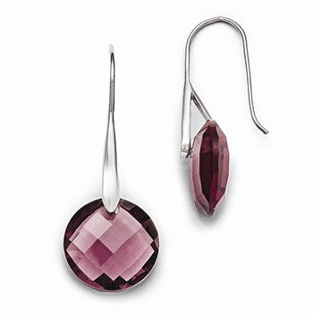 Stainle Steel Polished Maroon Glass Shepherd Hook Earrings