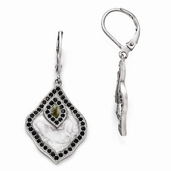 Stainle Steel Polished Enamel Crystal Black Mother of Pearl Lever back Ea, Jewelry Earrings