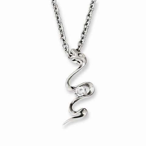 Stainless Steel Polished Snake Swirl CZ Necklace