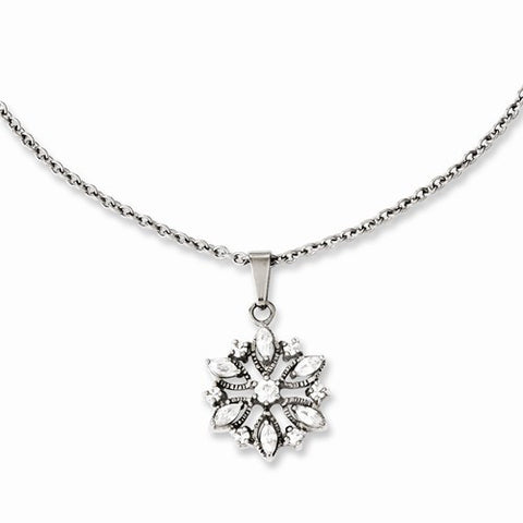 Stainless Steel Polished Flower CZs Pendant On Necklace