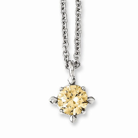 Stainless Steel Champagne CZ Pendant On Necklace