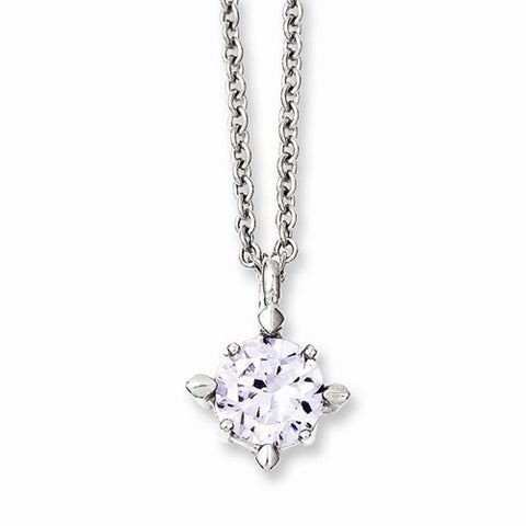 Stainless Steel Lavender CZ Pendant On Necklace