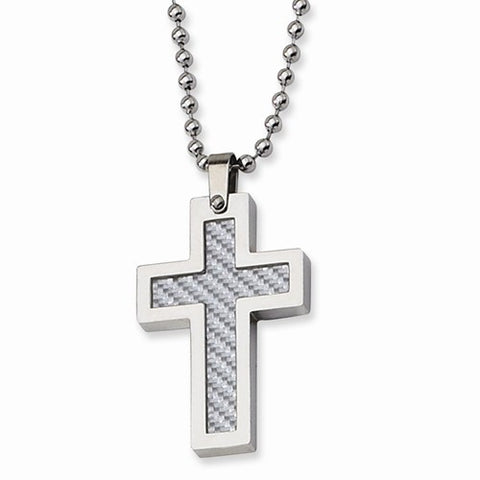 Stainless Steel Grey Carbon Fiber Cross Necklace