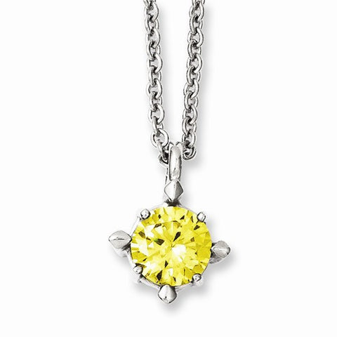 Stainless Steel Yellow CZ Pendant On Necklace