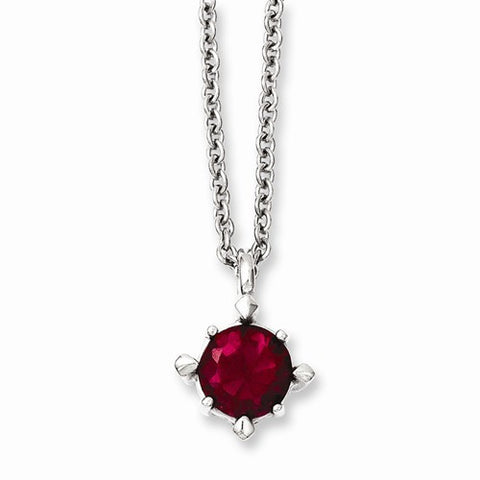 Stainless Steel Red CZ Pendant On Necklace