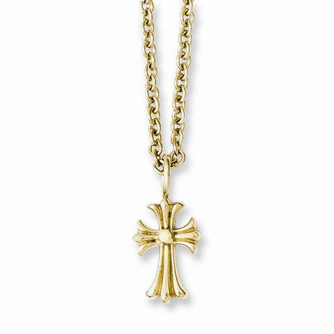 Stainless Steel Yellow Ip-Plated Polished Cross Necklace